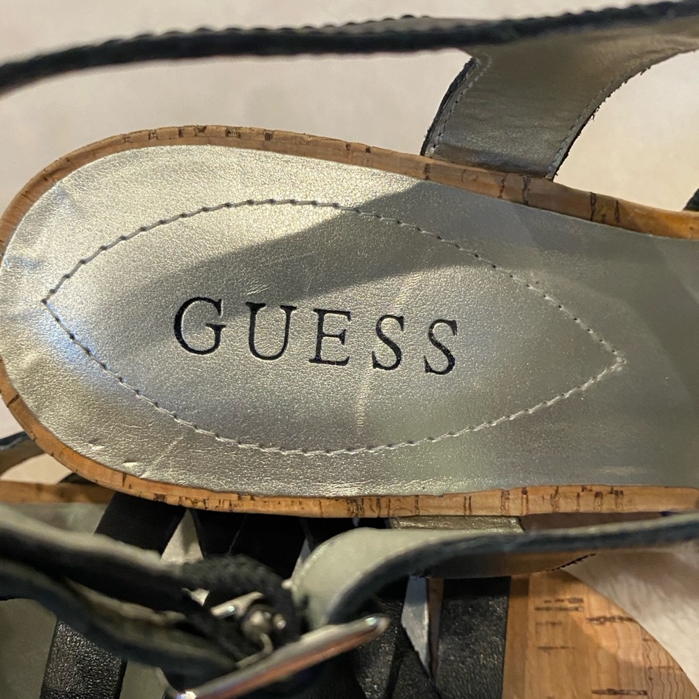 Guess WGeppie Black Strappy Leather Cork Wedge Slingback Sandals Size 9 VGC - Picture 11 of 16